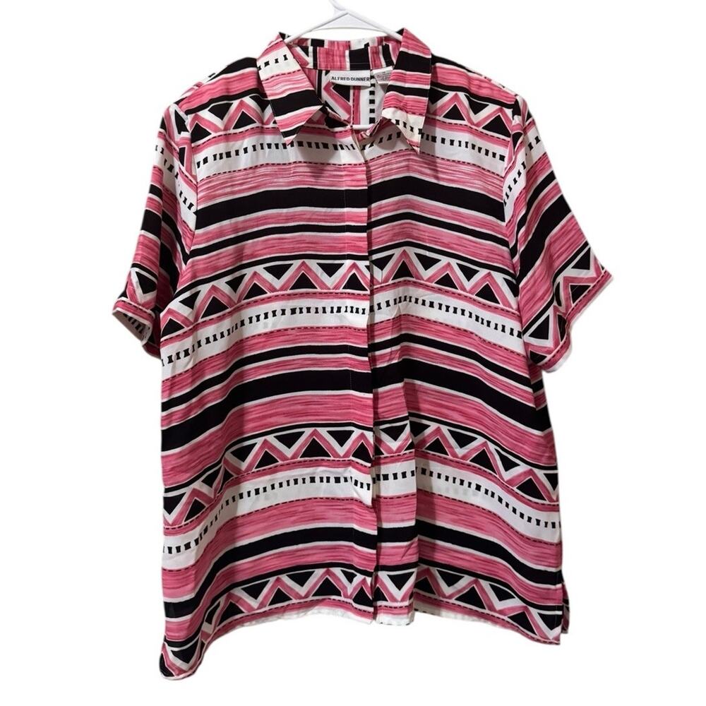 Alfred Dunner Women Size 18 Button Down Shirt Aztec Lightweight Office Business